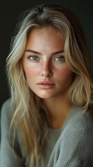 Naklejka premium Professional female portrait with warm expression and natural beauty, ideal for business or personal use