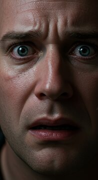 Close-Up Portrait of a Frightened Man