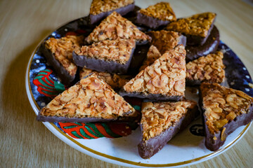 Christmas snacks nut triangles on a plate