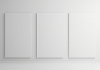 Three vertical mock up posters on white wall