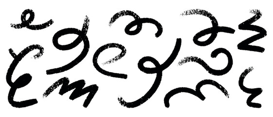 An expressive collection of black chalk strokes in the shape of waves on a white background.