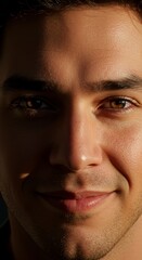 Obraz premium Close up of Man face, Smile Smiling Happy Happiness Expression, Zoom In, Zoomed Portrait