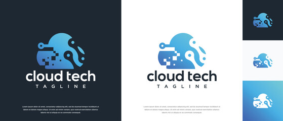 Cloud network technology logo design. Cloud digital technology logo design vector icon.