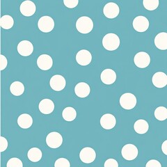 Teal background with scattered white polka dots.