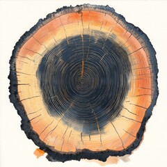 Close-up of a tree cross-section, showing concentric rings and dark center.