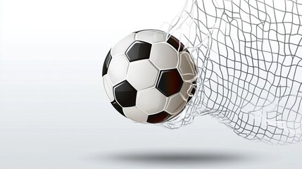Realistic vector illustration of a soccer ball hitting the net in a football arena during a championship