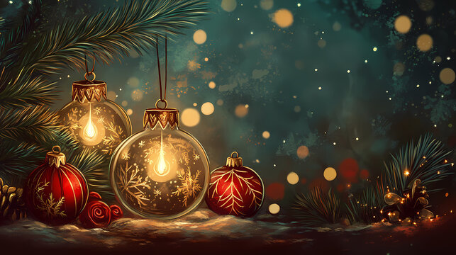 Vintage christmas decoration from a bygone era that evokes nostalgia and warmth with its nostalgic glow and intricate design details. Incandescence. Illustration