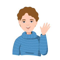 Illustration of a friendly pretty girl with a greeting gesture. Young woman doing greet pose and say Hi and Hello while smiling.