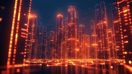 Fototapeta premium Futuristic glowing red city at night.
