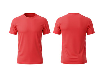 Red t shirt front and back view, isolated on white background. Ready for your mock up design template.