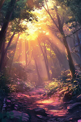 sunset in the forest