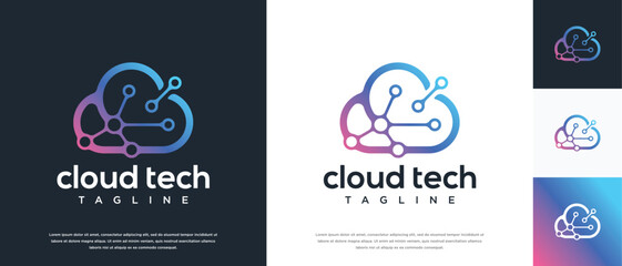 Cloud network technology logo design. Cloud digital technology logo design vector icon.