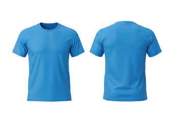 Blue t shirt front and back view, isolated on white background. Ready for your mock up design template.