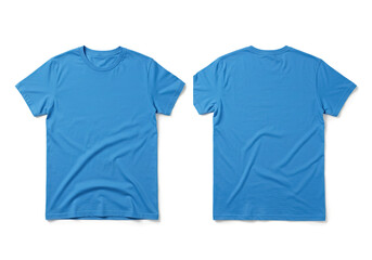 Blue t shirt front and back view, isolated on white background. Ready for your mock up design template.