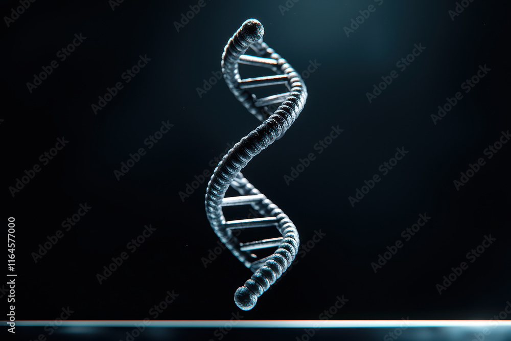 Aufkleber close up of double helix dna strand floating in dark background, showcasing its intricate structure 