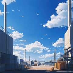 Obraz premium Sunny day at industrial complex.