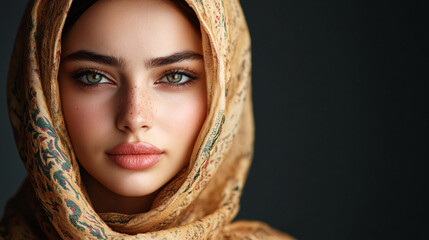 Elegant Woman in Ornate Headscarf