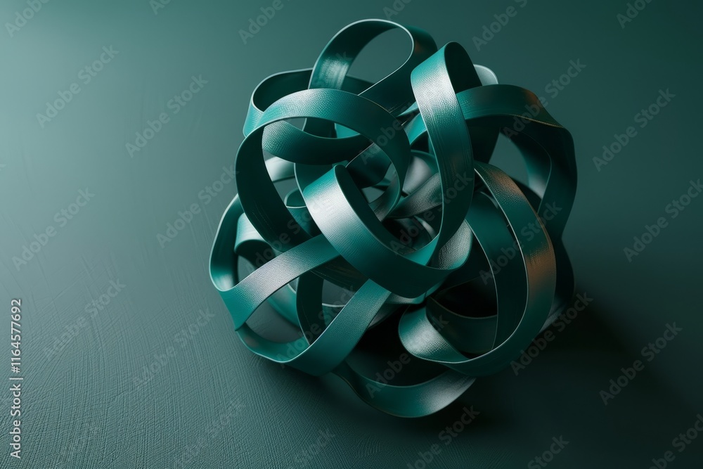 Aufkleber elegant minimalistic design of a teal torus loop on dark green background with clean lines