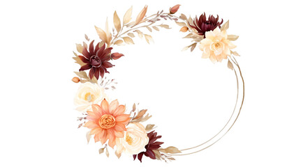 Obraz premium Autumn Watercolor Floral Wreath: Elegant Circular Frame with Warm Fall Colors for Seasonal Invitations and Designs