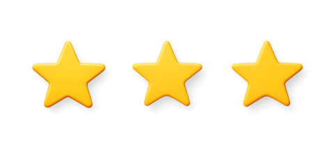 Three stars rating review 3d icon for apps and websites, isolated on white background	