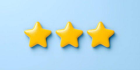 Three stars rating review 3d icon for apps and websites, isolated on white background	
