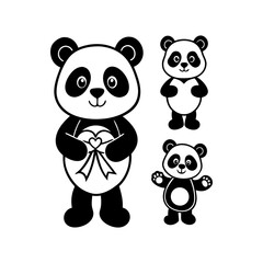 panda bear cartoon set