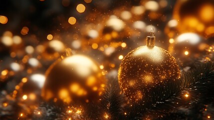 Obraz premium Golden Christmas Ornaments Sparkling Festive Decor