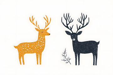 Deer graphic style wildlife simple drawing animal isolated on white background	