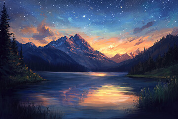 Fototapeta premium sunset over the lake