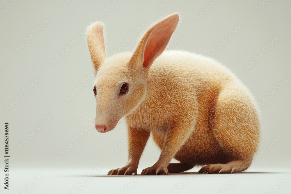 Aufkleber a rabbit with a large nose and ears is sitting on a white background. the rabbit is looking at the c