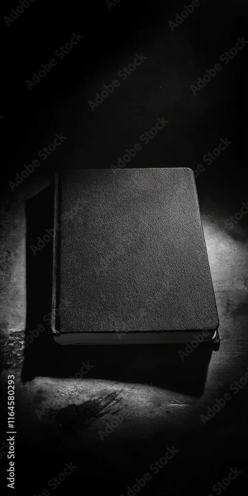 Poster a black book with a dark background. the book is open to a page with a large number of small dots