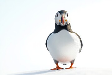 A penguin stands on a snowy surface with its head held high. Concept of confidence and strength, as the penguin appears to be proud of its appearance and posture