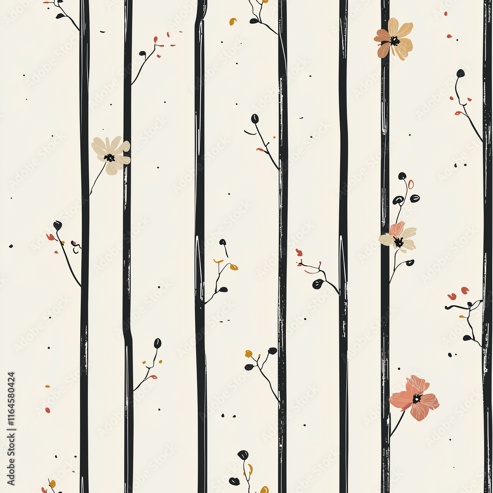 Poster floral pattern with delicate branches and flowers on a light background, creating a serene and elega