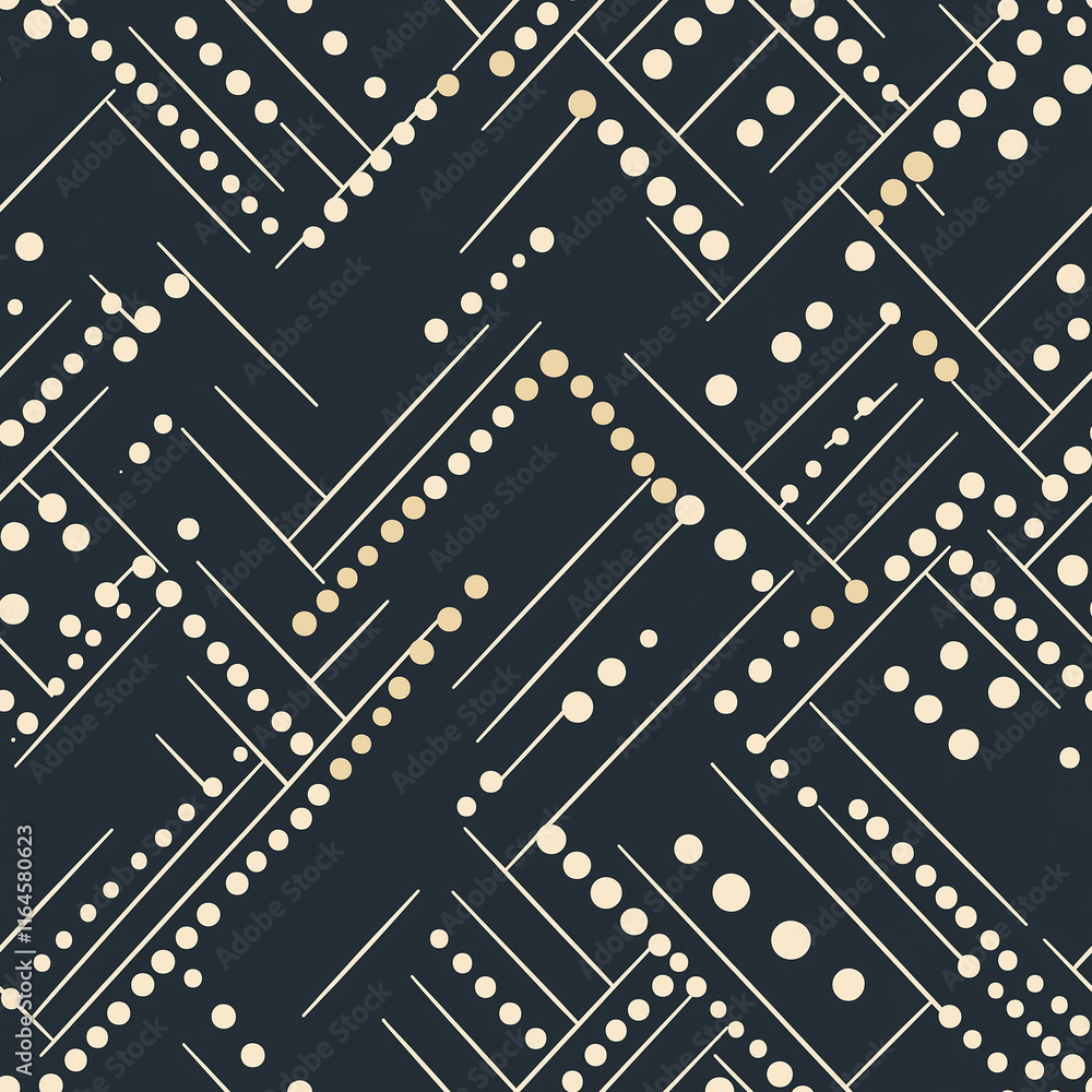 Poster geometric pattern with light dots and lines on a dark background, creating a modern, abstract design