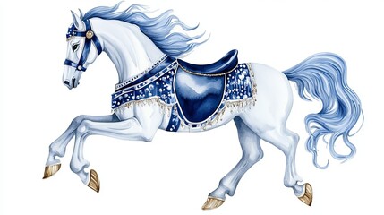 Watercolor vintage carousel horse illustration Isolated on white background representing a nostalgic toy