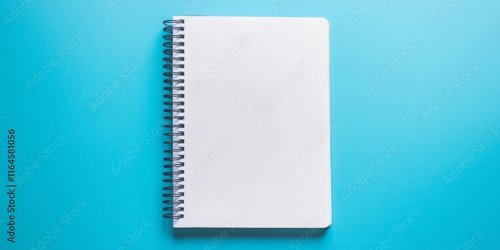 Aufkleber a spiral bound notebook with a blue background. the notebook is empty. the blue background is calm a