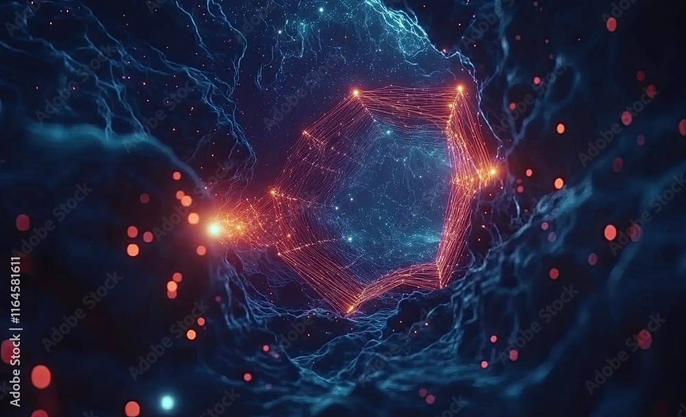 Poster cyber big data streaming. blockchain data domains. network lines linking streams. the concept encomp