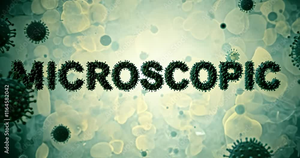 Poster microscopic world: virus particles form microscopic word in animated 3d render