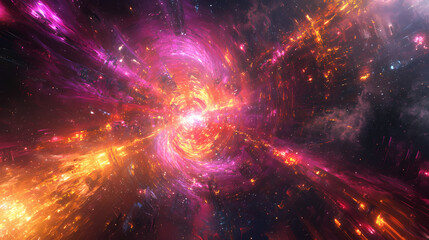 Dazzling futuristic cityscape ablaze with neon lights and cosmic energy. Incandescence. Illustration