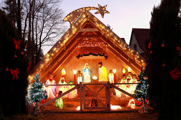 SKAWA, POLAND - DECEMBER 29, 2024:  Traditional Christmas decorations, nativity scene in Skawa,...