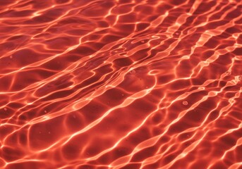 Red clear water surface texture abstract summer banner background with water waves in sunlight

