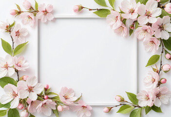 Obraz premium Serene Spring Cherry Blossom Flowers With Green Leaves 