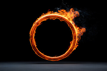  Abstract fire ring of Sparking fire circle isolated on black background