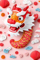 Naklejka premium 3d Chinese new year greeting with a red dragon