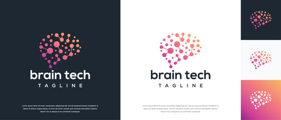 Smart brain technology vector logo design. Technology human brain connection logo template.