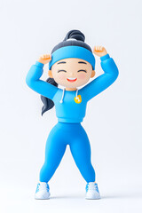 Fototapeta premium 3D cartoon character illustration of a happy fit woman in sportswear stretching, isolated on white background,