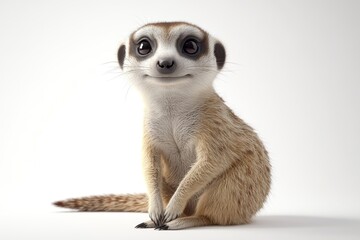 A cute baby kangaroo with big eyes and a smile on its face. The image is in black and white and the kangaroo is sitting on a white background