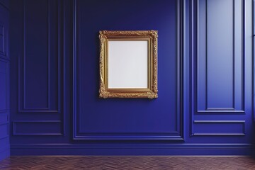 Vintage Art Gallery Frame on Royal Blue Wall with Copyspace for Design