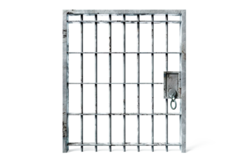 Prison bars isolated Steel metal or iron jail cell cage security lock grid, law and justice on a transparent background