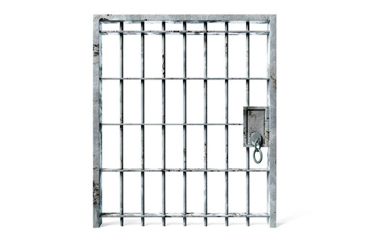 Prison bars isolated Steel metal or iron jail cell cage security lock grid, law and justice on a transparent background